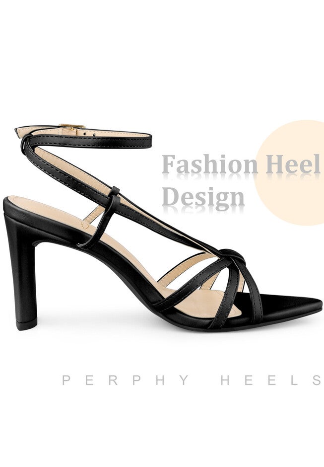 Cross Heeled Sandal Slingback Open Toe Strappy Sandals, Black / Black, alternate image number null