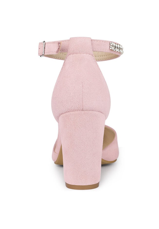 Pointed Toe Rhinestone Ankle Strap Chunky Heels Pumps, Light Pink / Pink, alternate image number 2
