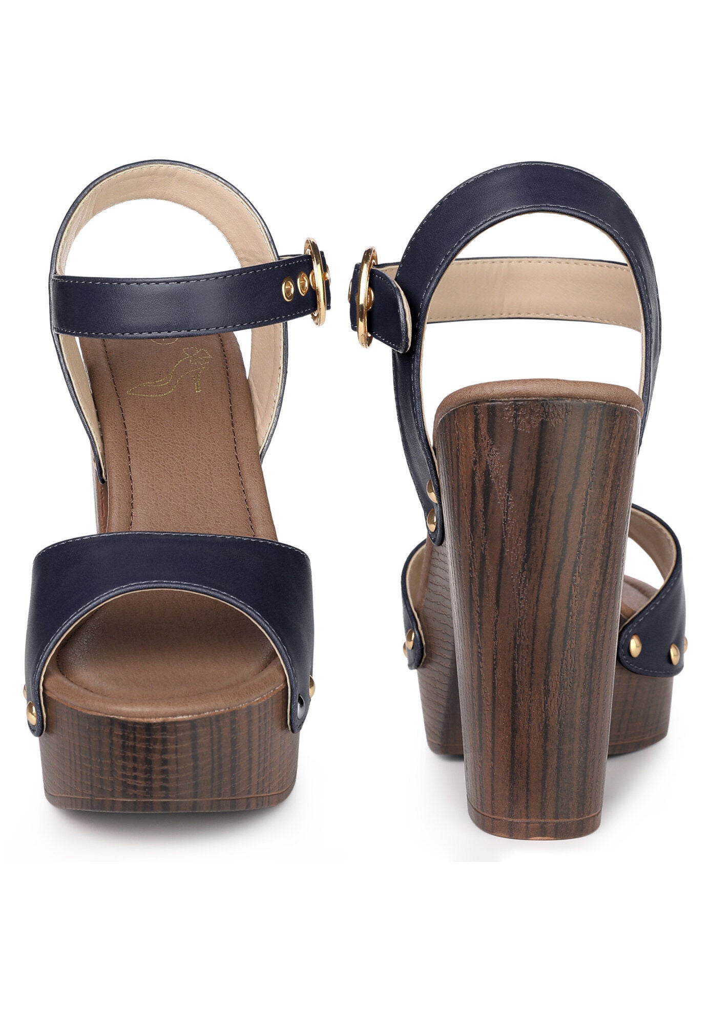 Platform Heels Slingback Chunky High Heel Sandals, Navy Blue / Navy, alternate image number 1