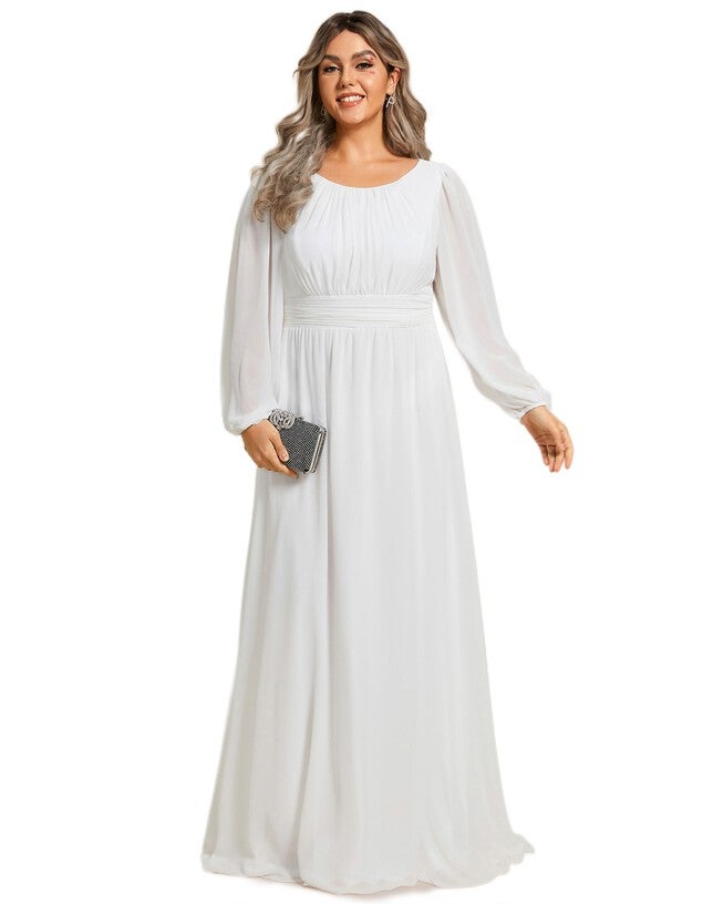 Chiffon High Empire Waist Puff Sleeve Mother Dress, White / White, hi-res image number null