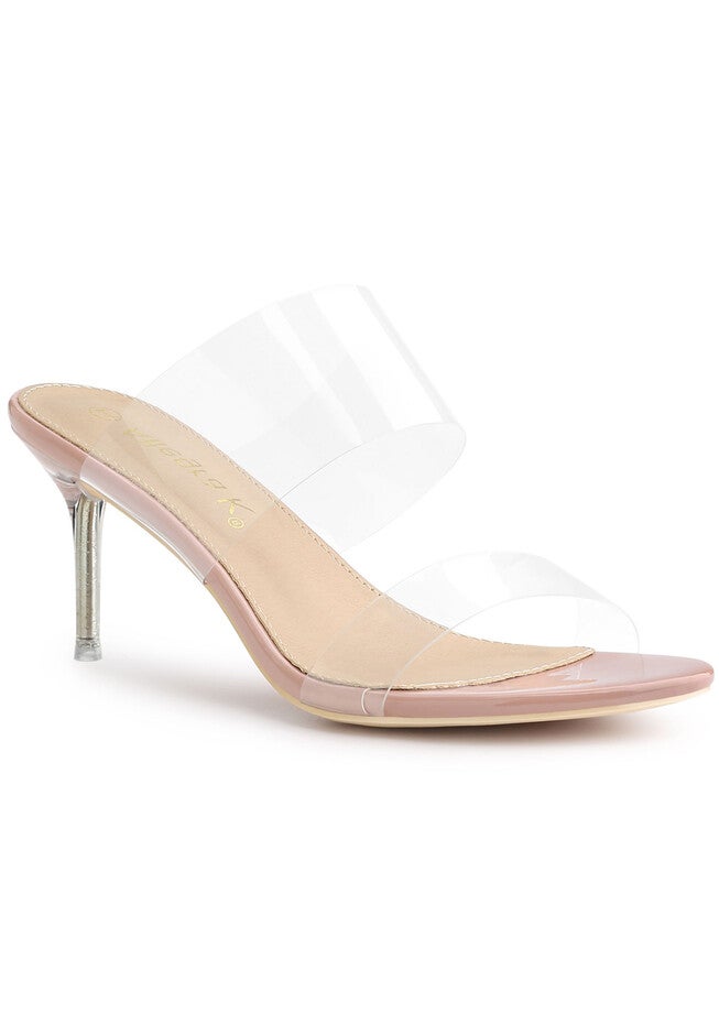 Clear Slide Stiletto Heels Clear Sandals, Beige / Beige, hi-res image number null