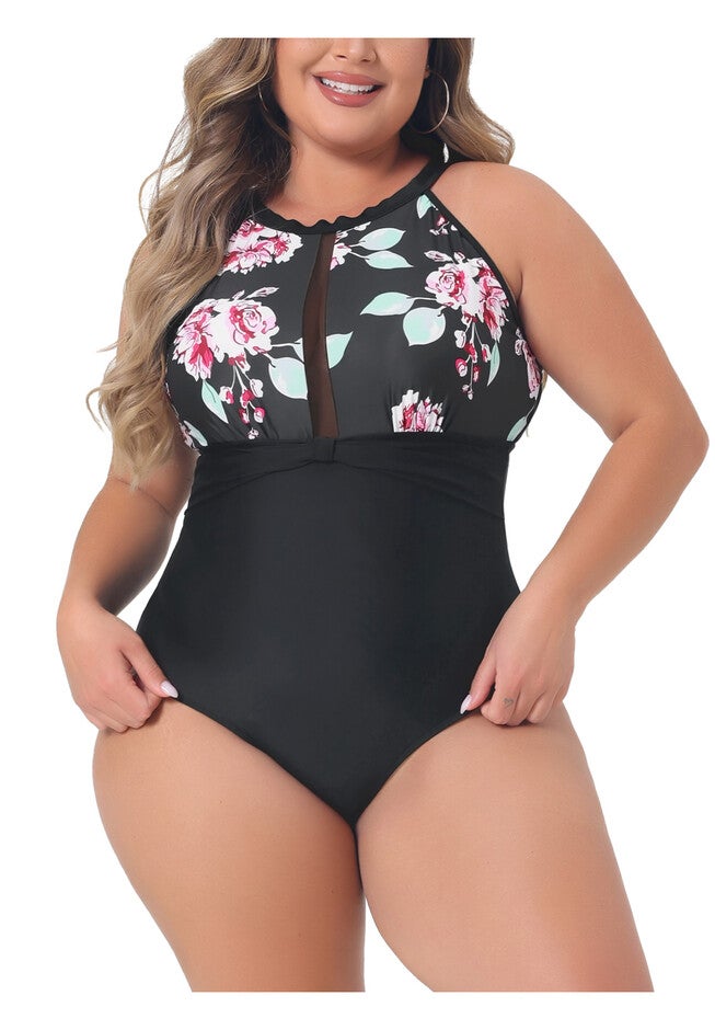 Bikini Swimsuit Floral Swimwear Flattering High Waisted, Black / Black, alternate image number 2