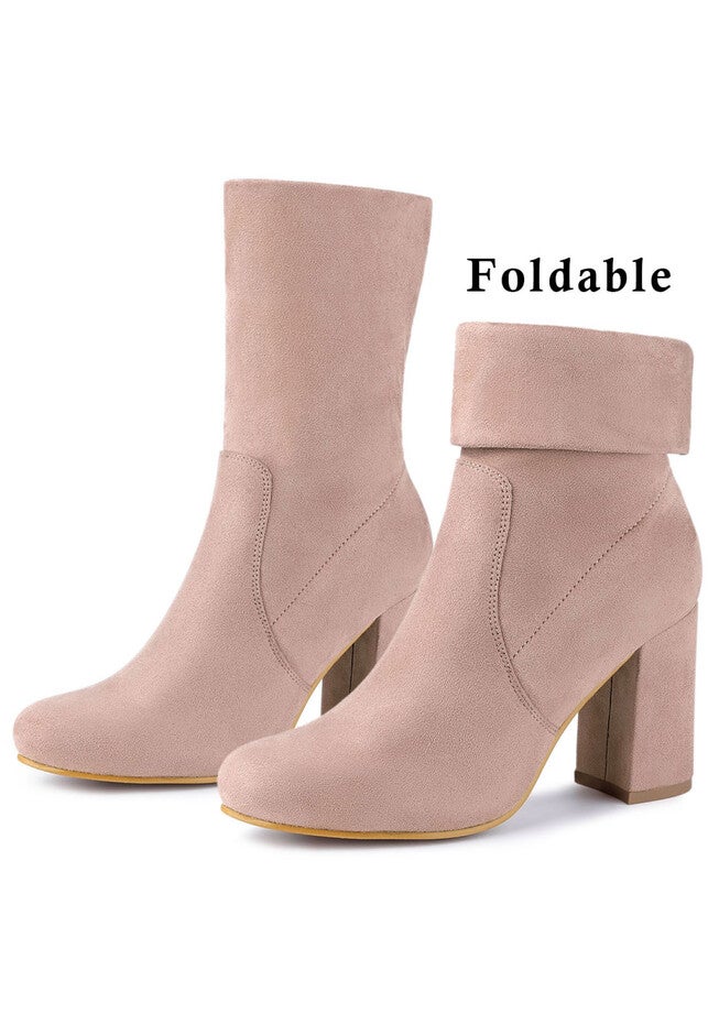 BLOCK HEEL FOLDABLE STRETCH ANKLE BOOTS, Dust Pink / Pink, alternate image number 2