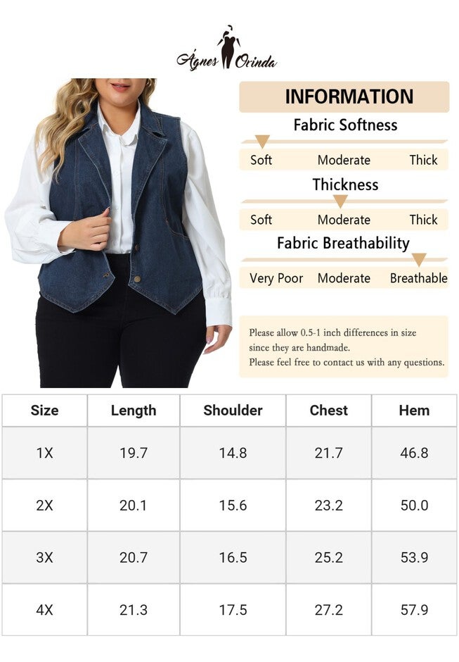 LAPEL SLEEVELESS WAISTCOAT JEAN DENIM VEST, Dark Blue / Navy, alternate image number 4