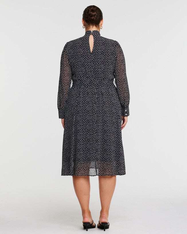 Diana Black Polka Dot Belted Midi Dress, , alternate image number null