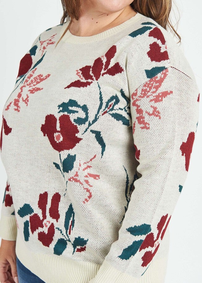 Casey Floral Knit Pullover Sweater, , alternate image number null