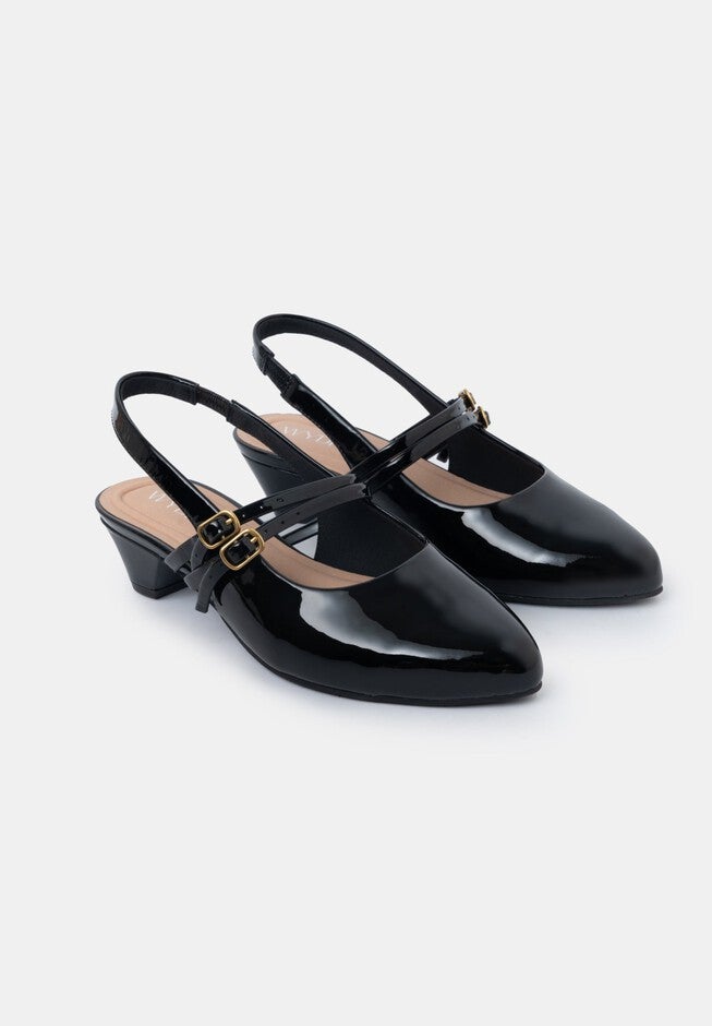 Aria Double Strap Pointy Toe Mary Jane, Black / Black, alternate image number 1