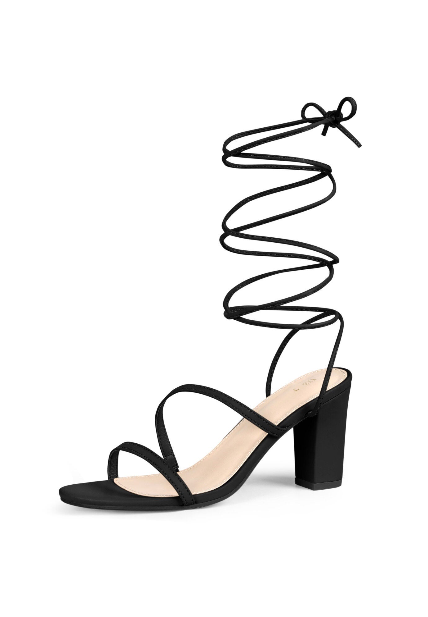 Lace Up Block Heel Strappy Heels Sandals, Black / Black, alternate image number 3