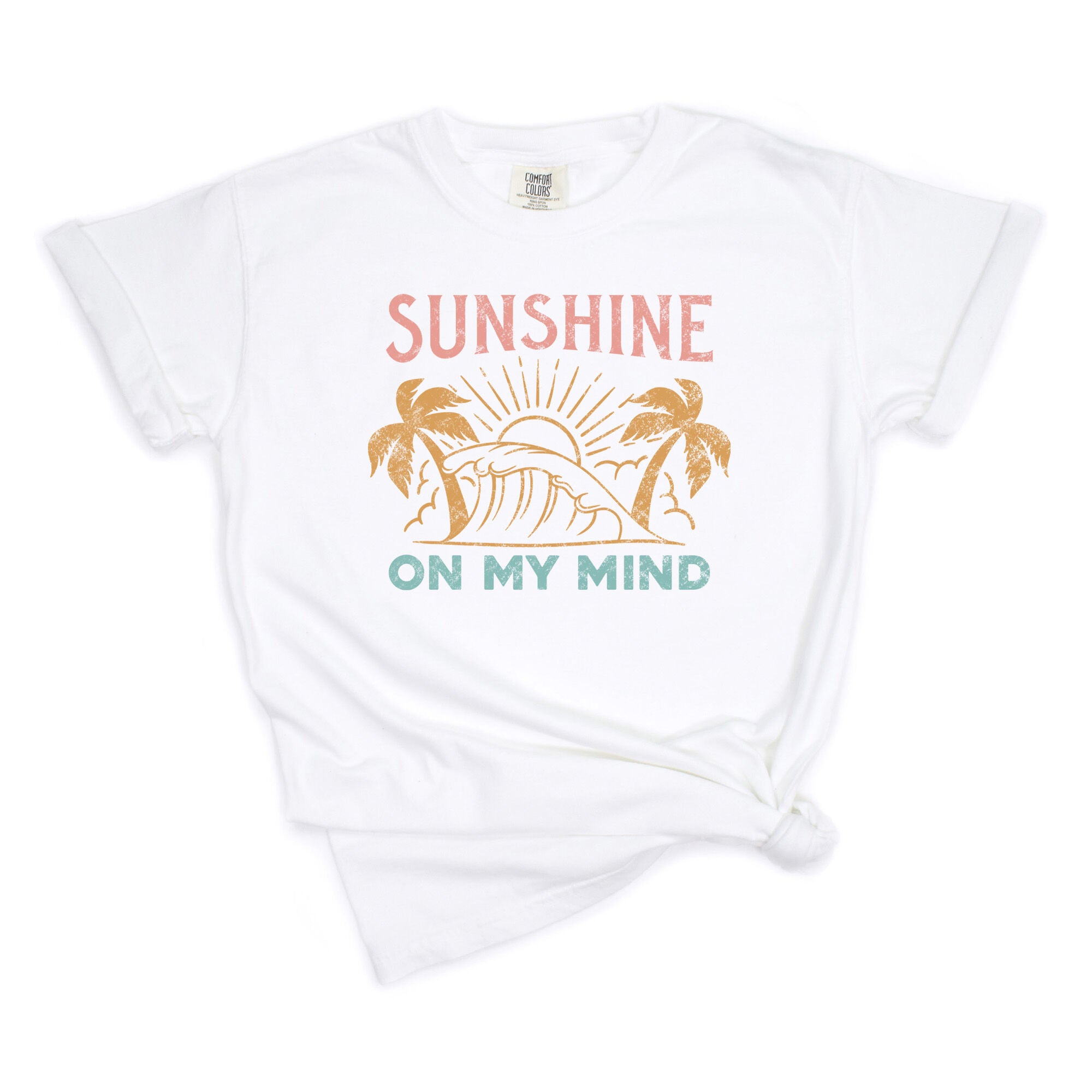 Sunshine On My Mind Palm Trees Garment Dyed Tee, White / White, hi-res image number 0