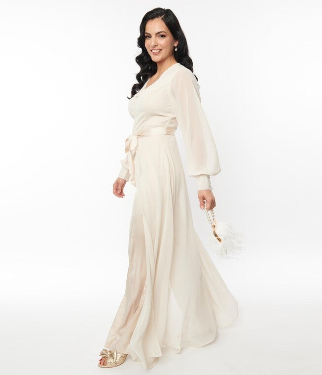 Unique Vintage Ivory Jumpsuit & Skirt Overlay, , alternate image number null