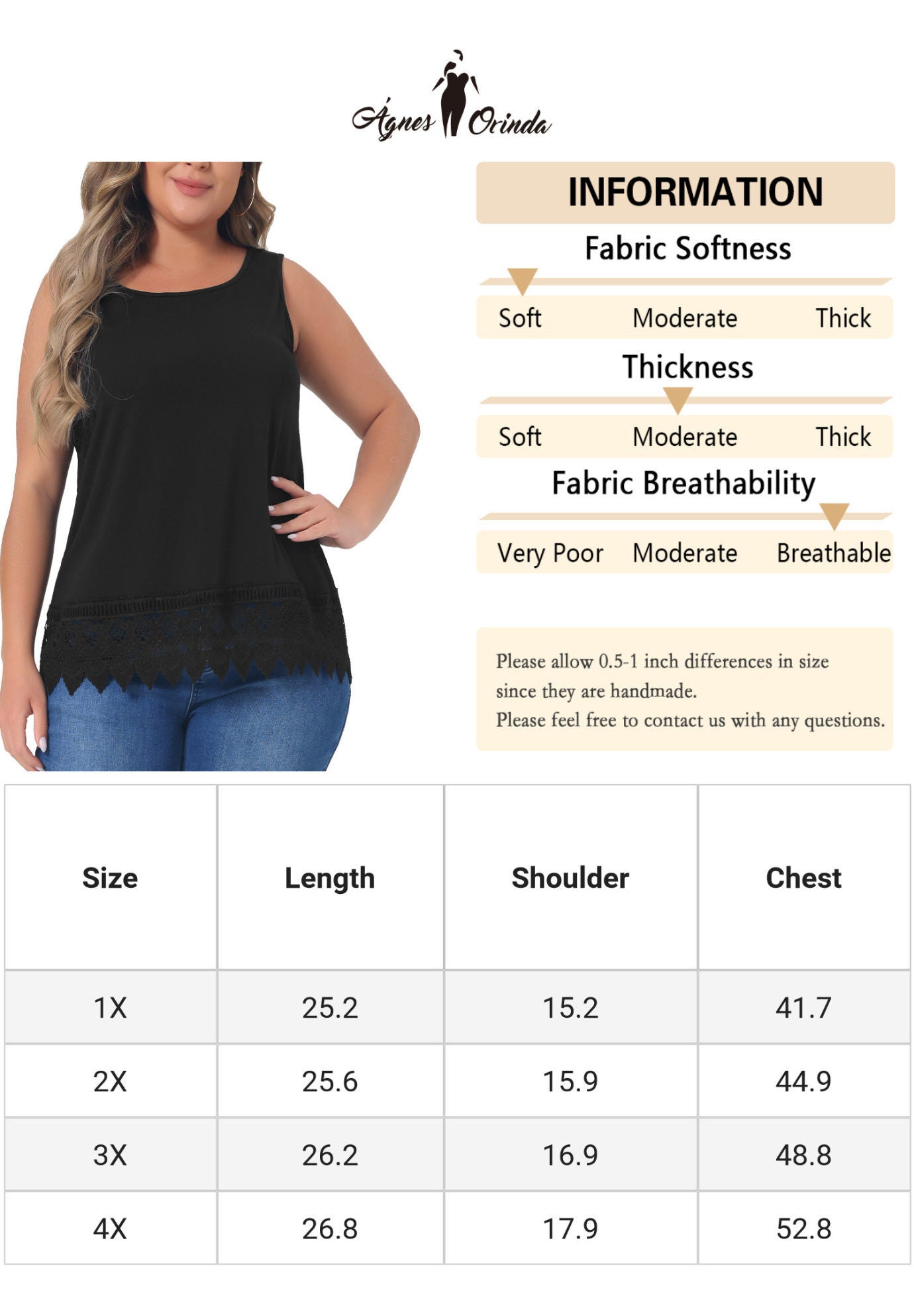 Round Neck Sleeveless Swing Lace Panel Flowy Top, Black / Black, alternate image number 4