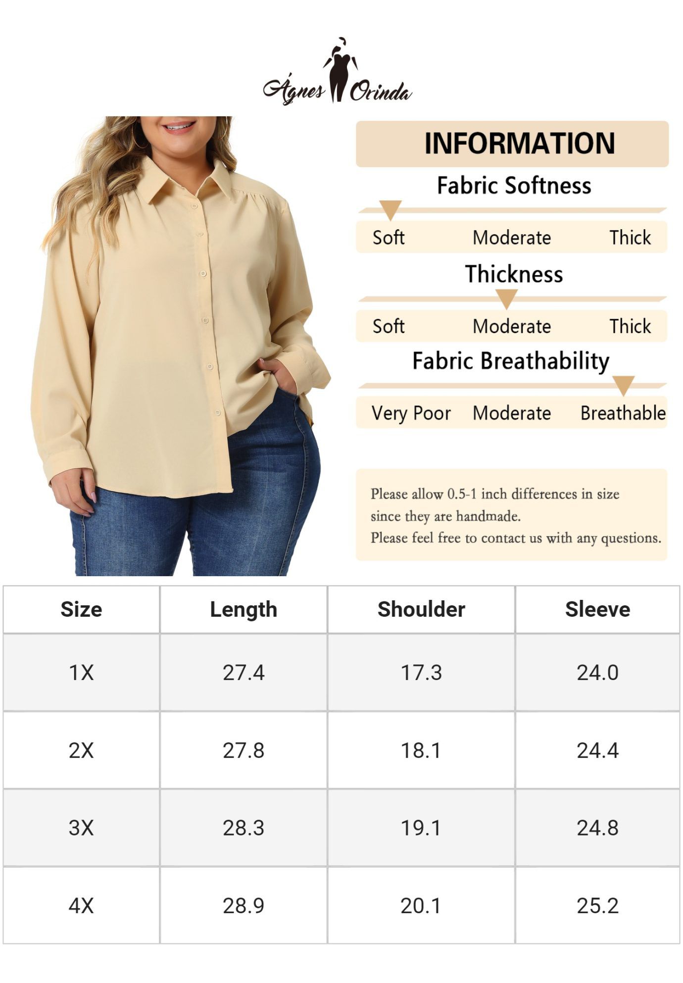 Button Down Long Sleeve Classic Shirt, Apricot / Cream, alternate image number 4