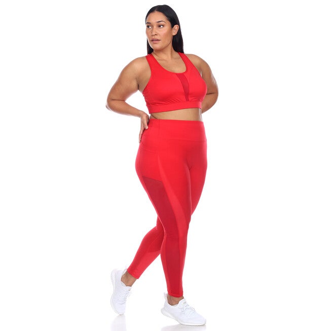 High-Waist Mesh Fitness Leggings, Red / Red, alternate image number null