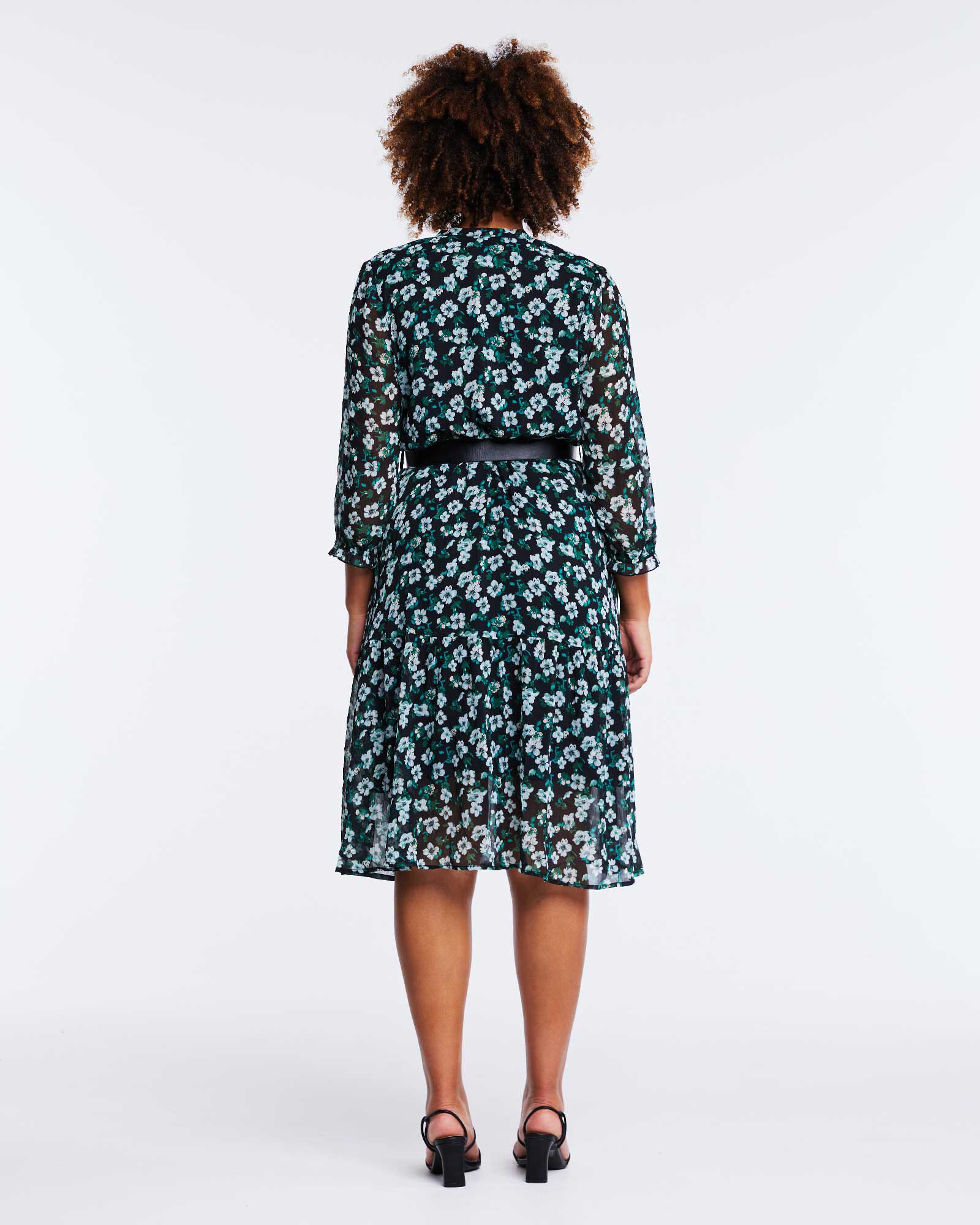 Evergreen Floral Belted Midi Dress, Print / Forest Green, alternate image number 3