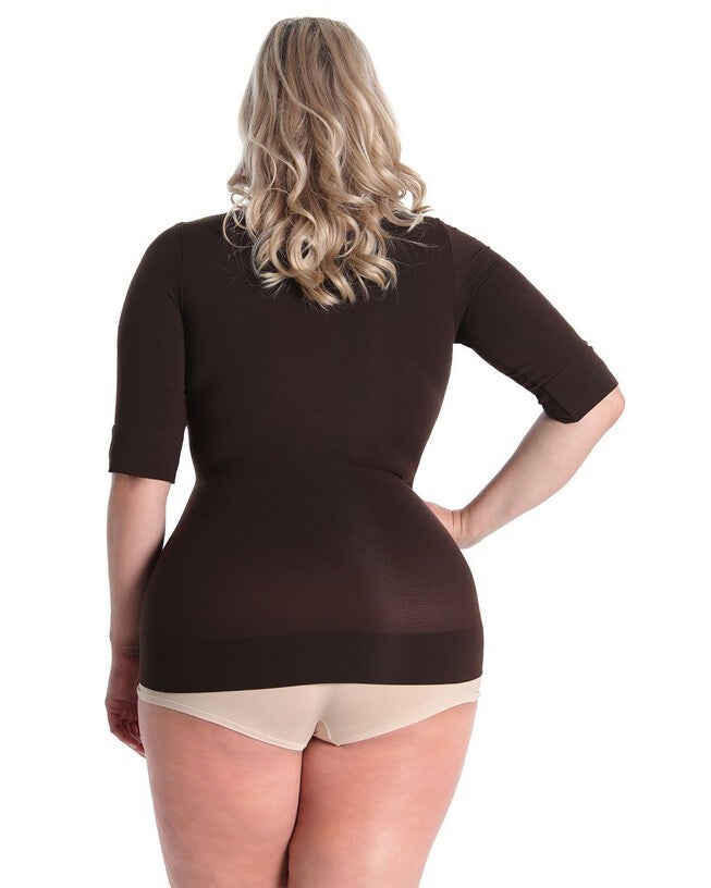 Elbow Sleeve Shaping Shirt, Brown / Brown, alternate image number null