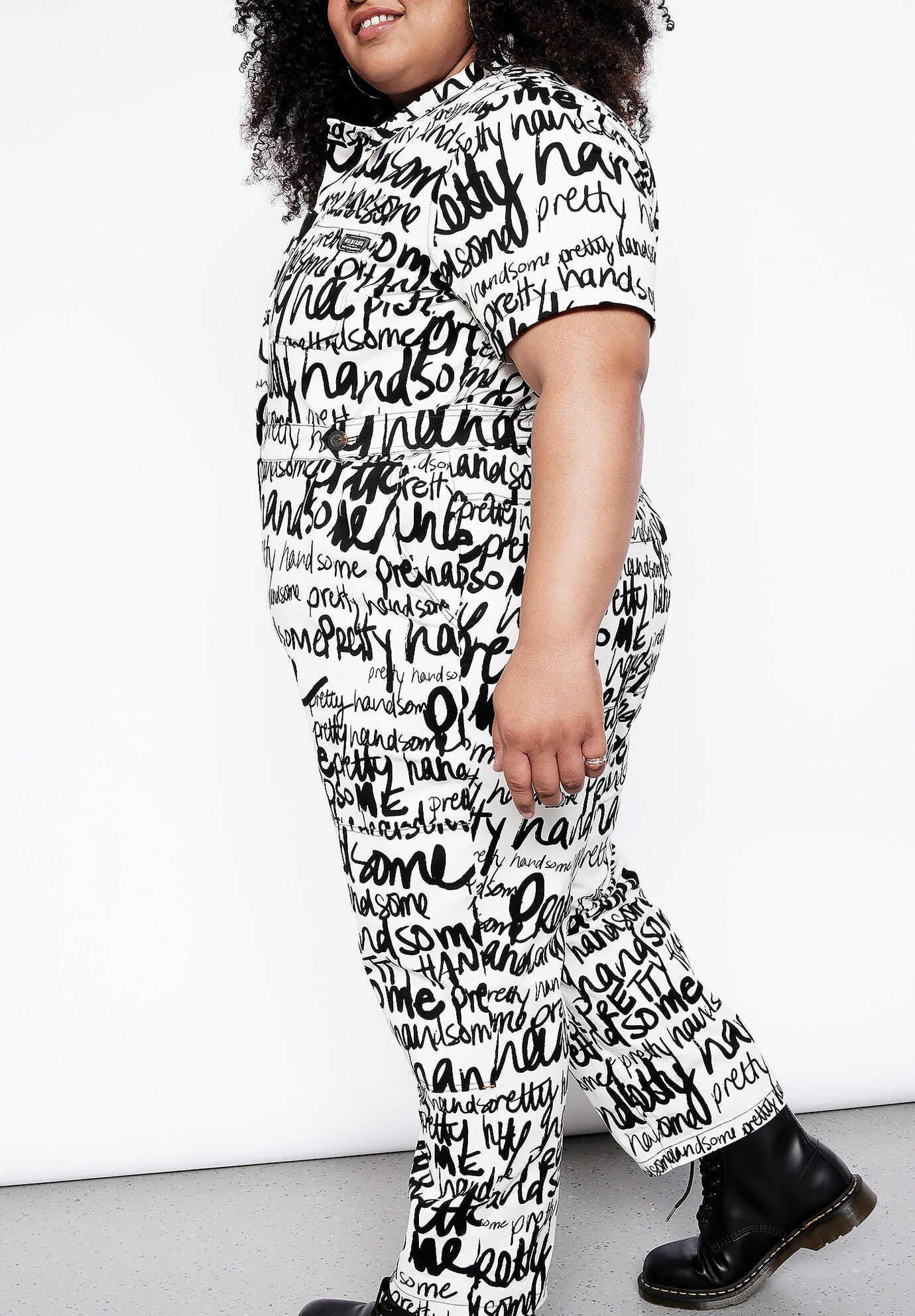 The Essential High Waisted Coverall, PRETTY HANDSOME SCRIPT WHITE / White, alternate image number 1