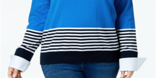 Tommy Hilfiger Women's Plus Cotton Striped Embellished Sweater Blue Size 1X, Blue / Navy, alternate image number null