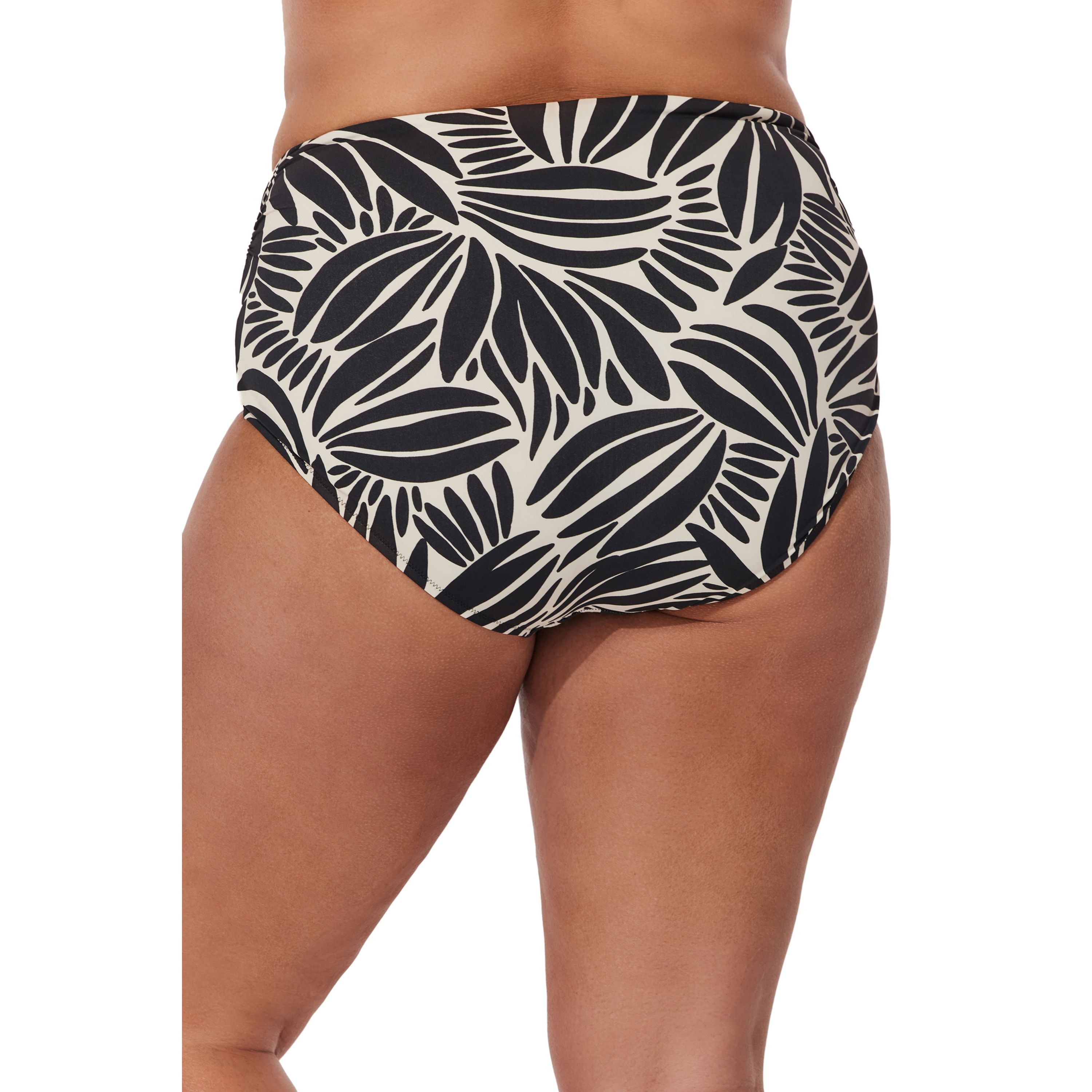 Comeback Plus Size Shirred High Waist Swim Bottom, BlackWhite / White, alternate image number 2