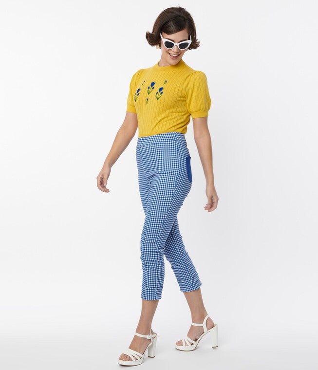 Smak Parlour Blue Gingham Tulip Pocket Smarty Pants Capri, Blue Gingham / Azure Blue, alternate image number 3
