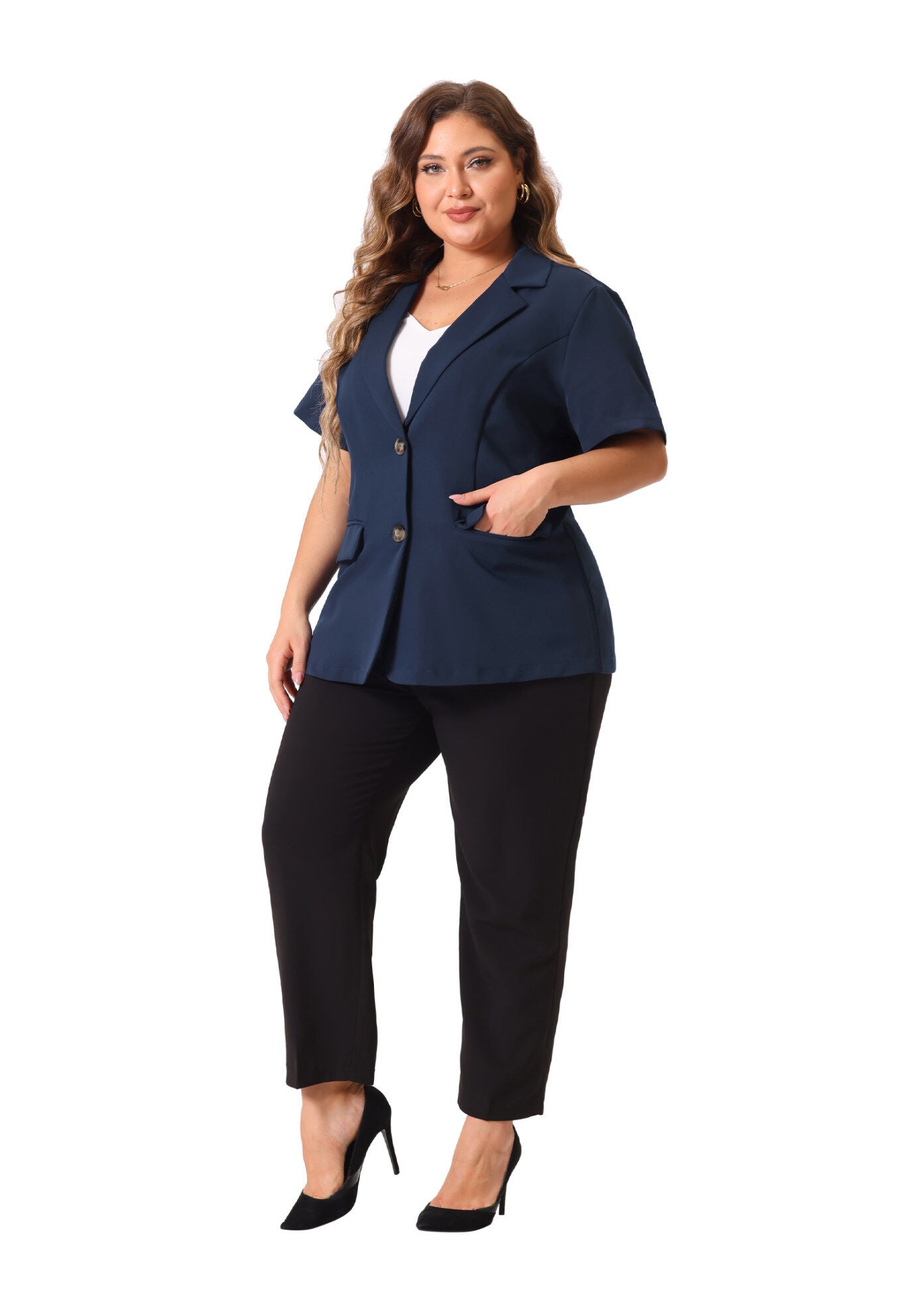 SHORT SLEEVE NOTCHED LAPEL BUTTON WORK BLAZER, Navy Blue / Navy, hi-res image number 0