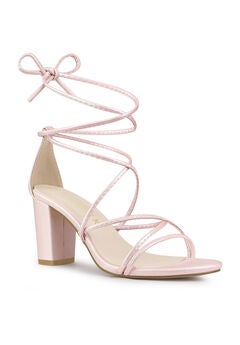 Strappy Lace Up Chunky Heeled Heels Sandals