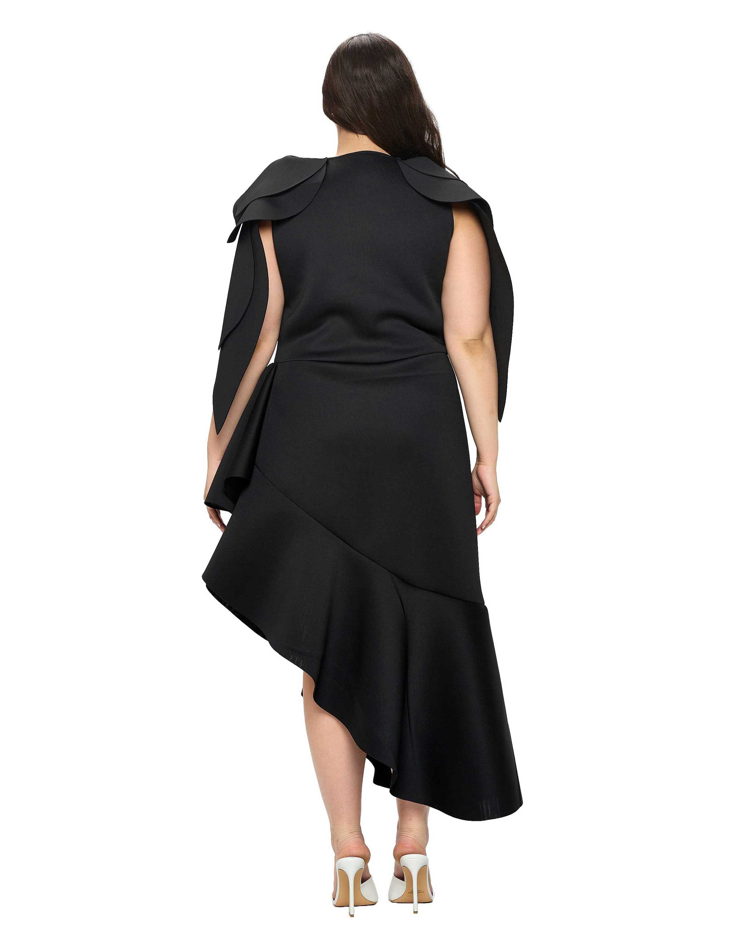 KASKADE RUFFLED NEOPRENE DRESS, Black / Black, alternate image number 2