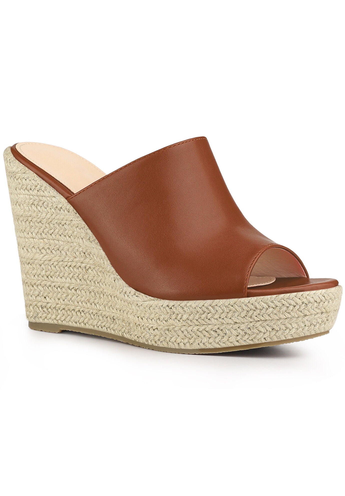 Open Toe Espadrille Wedge Heel Platform Slide Sandal, Brown / Brown, hi-res image number 0