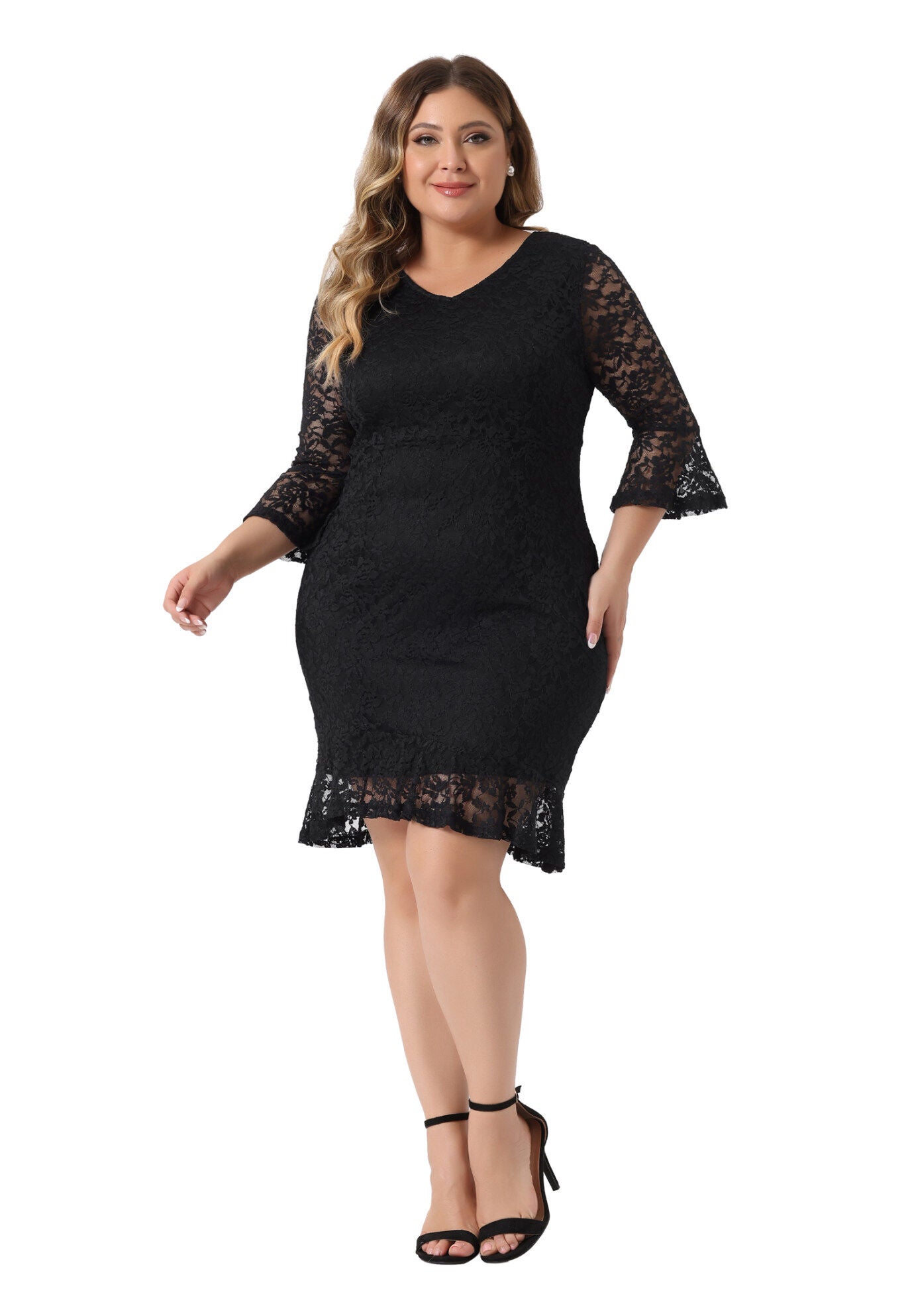 Ruffle Sleeves Cocktail Bodycon Dress, Black / Black, hi-res image number 0