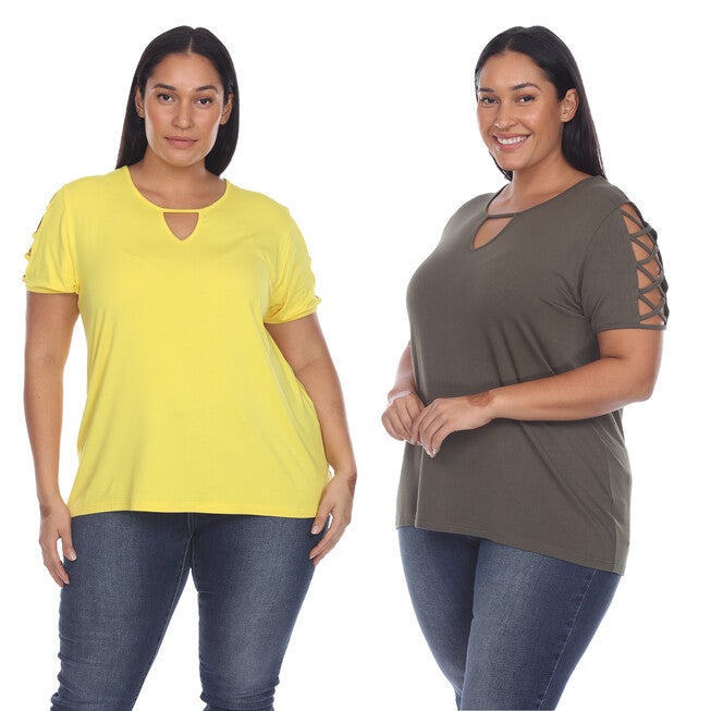 Essential 2 Pack Light Keyhole Neck Top, Yellow Olive / Yellow, hi-res image number null