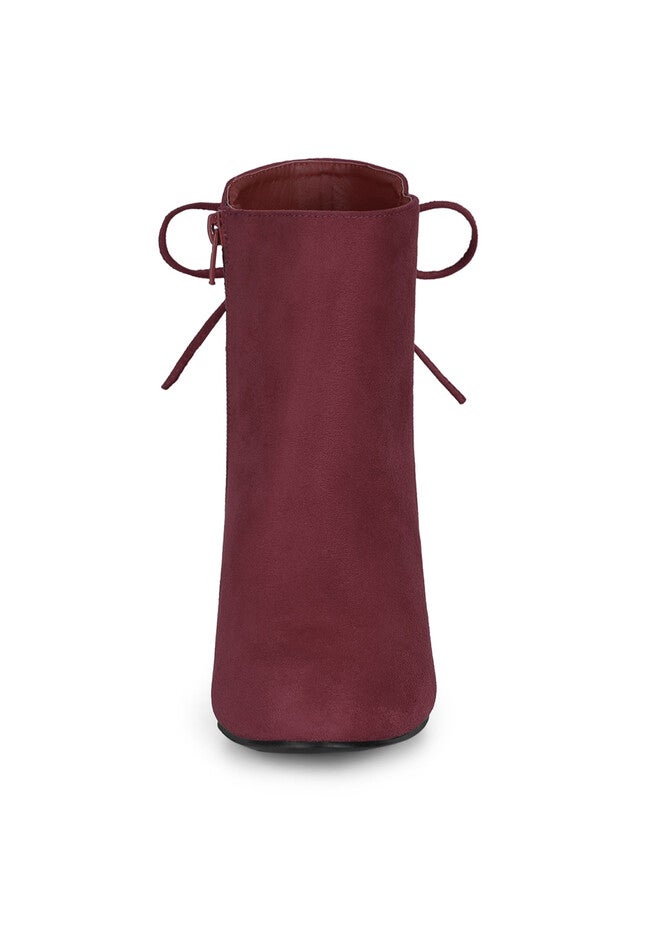ROUND TOE BLOCK HEEL ZIPPER ANKLE BOOTS, Burgundy / Burgundy, alternate image number null