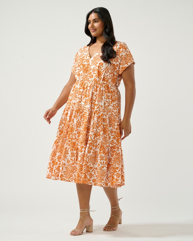 Cote d'Azur Broderie Midi Dress, MilkMango / Orange, alternate image number null