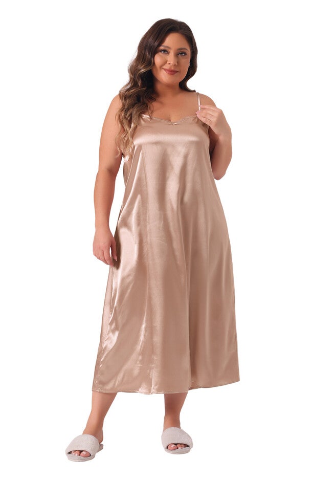 V Neck Satin Pajamas Sleeveless Cami Slip Dress, Champagne / Gold, hi-res image number 0