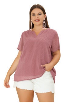 Summer Top Swiss Dots Notched Neck Short Sleeve Basic Blouse