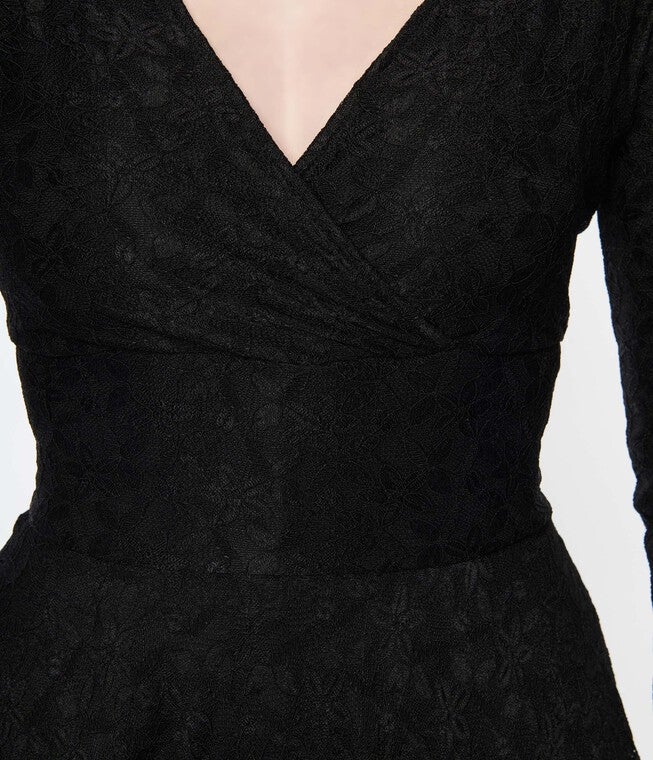 Unique Vintage Black Lace Gilda Swing Dress, Black / Black, alternate image number 1