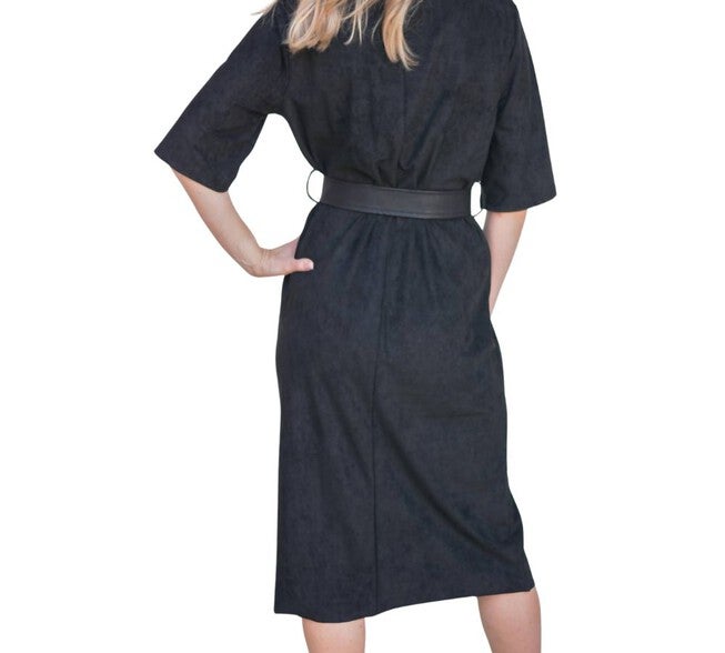 THE TRISTEN FAUX SUEDE DRESS IN BLACK, Black / Black, alternate image number null