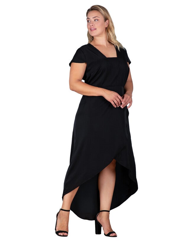 Standards & Practices Cap Sleeve High-Low Tulip Dress, BLACK / Black, alternate image number 1
