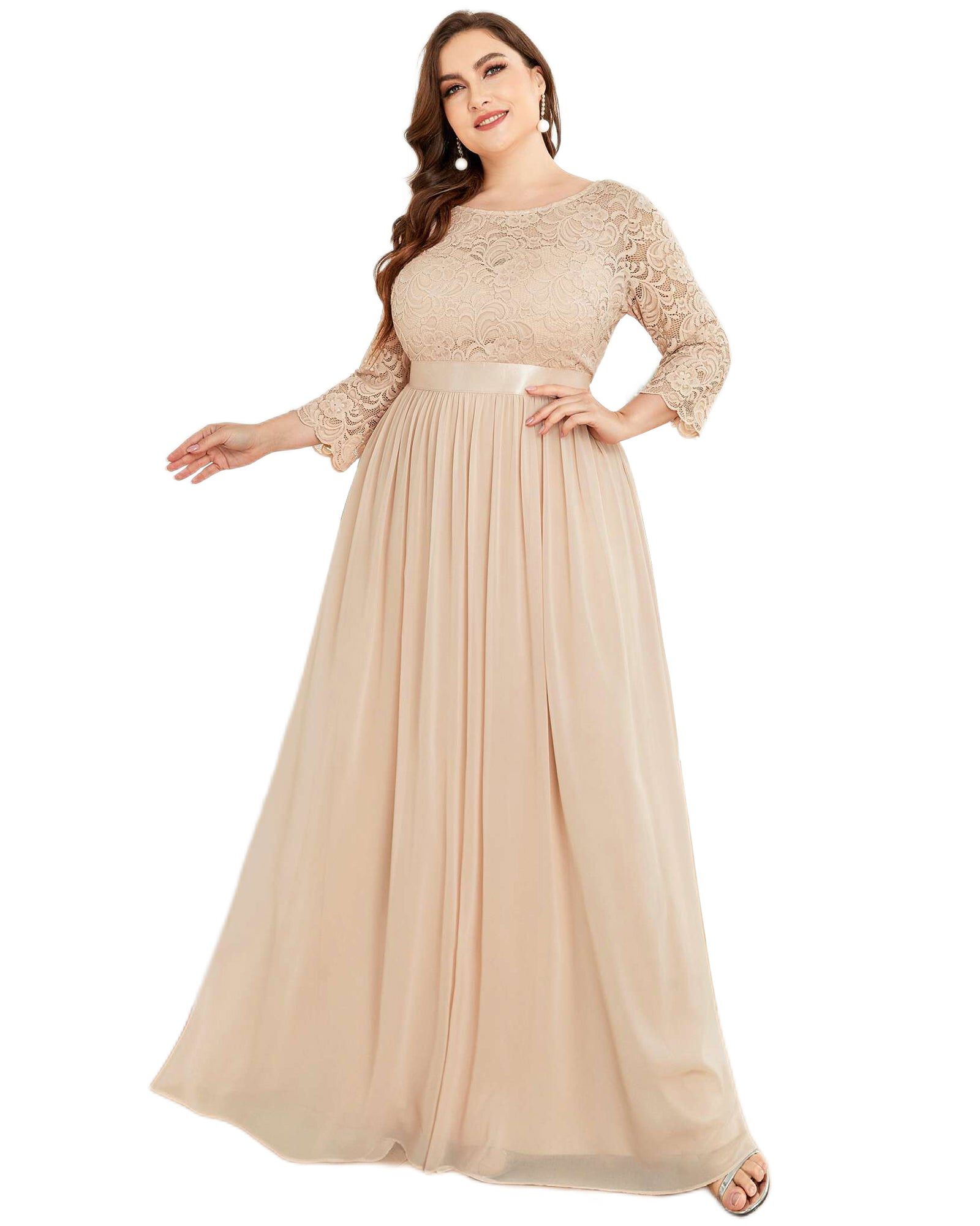 See-Through Floor Length Lace Evening Dress, Blush / Pink, alternate image number 4