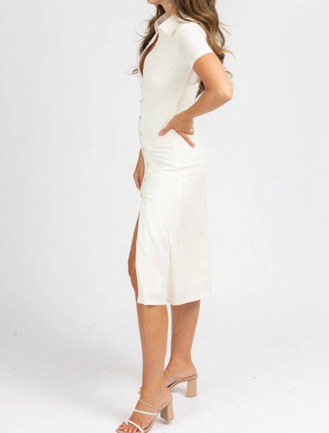 ASYMMETRICAL BUTTON MIDI DRESS IN IVORY, Ivory / White, alternate image number 3