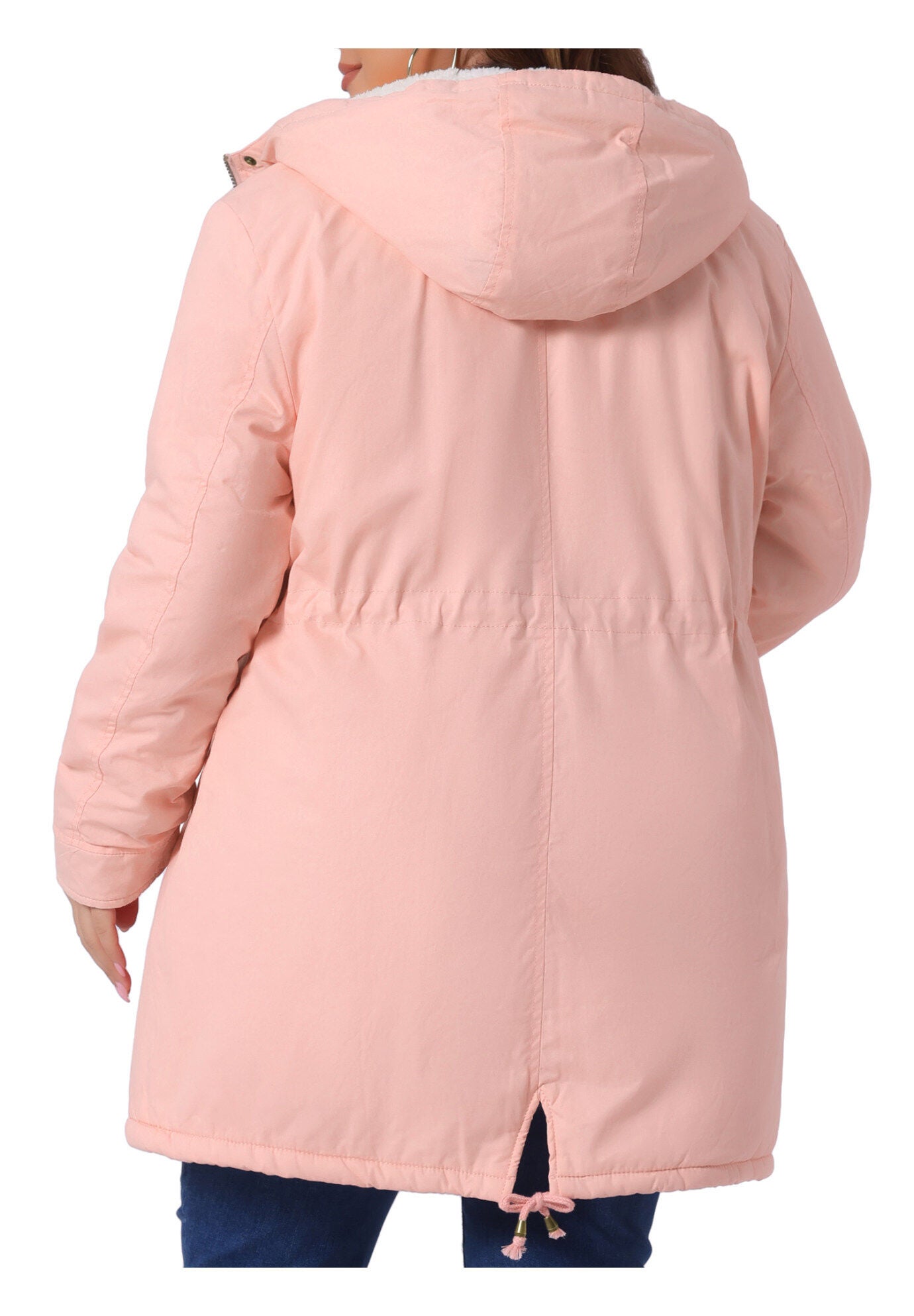 HOODED PARKAS JACKET FAUX FUR LINED LONG ANORAK COAT, Pink / Pink, alternate image number 3