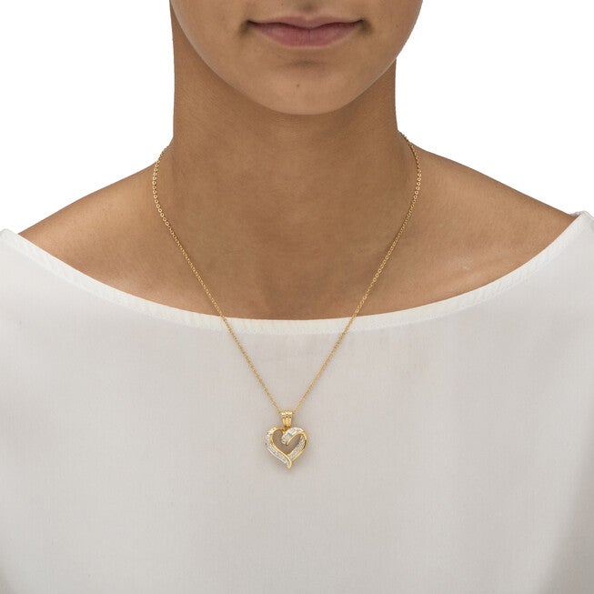 Diamond Accent Gold-Plated Gift Boxed Earring and Heart Necklace Set 18 inches-19 inches, , alternate image number null