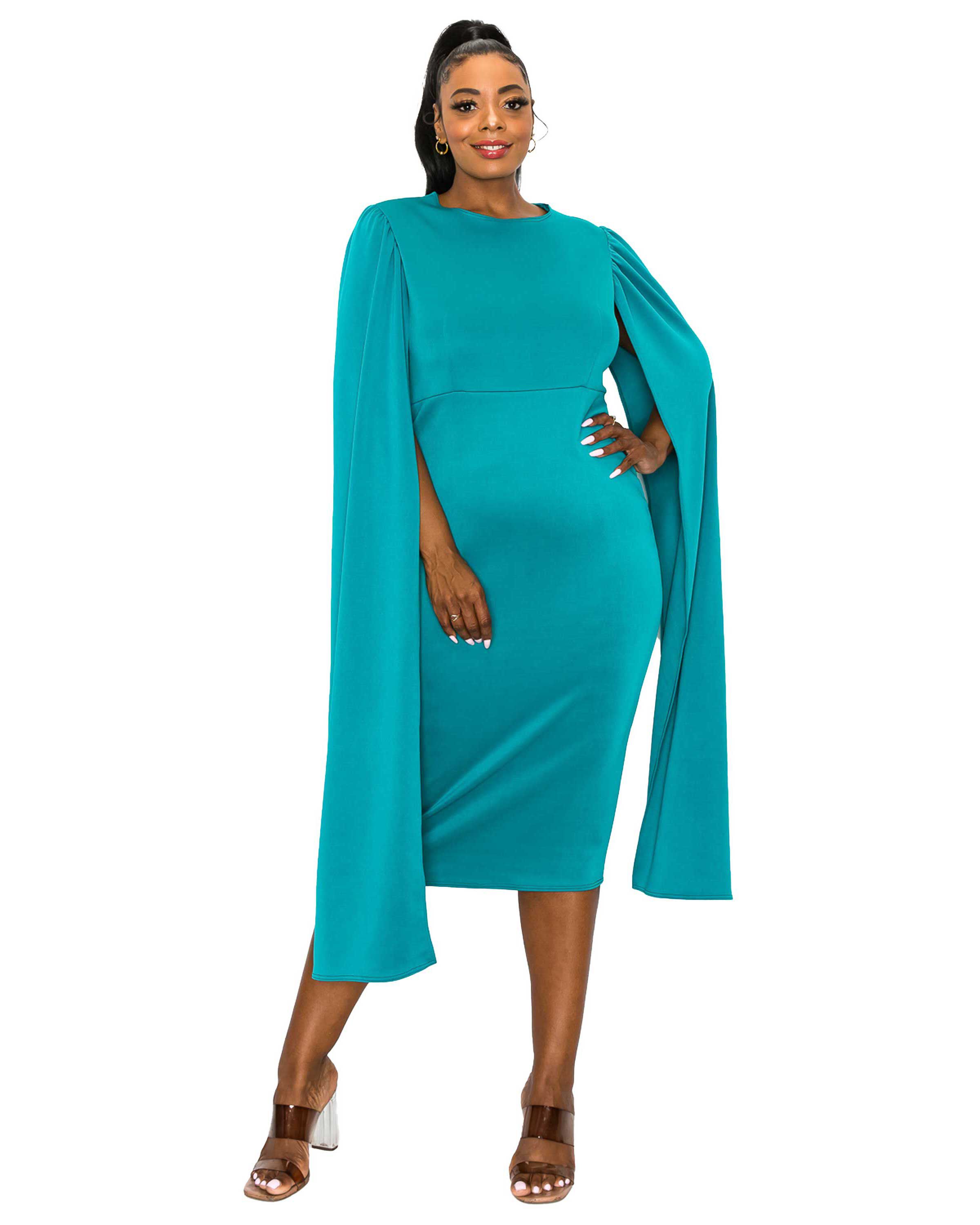 Naomi Cape Dress, Jade / Turquoise, hi-res image number 0