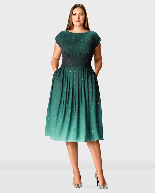 Ombre star print crepe pleated empire dress | Dia & Co Ombre star print crepe pleated empire dress | Dia & Co