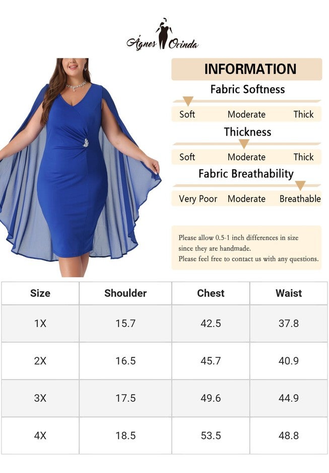 Chiffon Cape Sleeve Bodycon Pencil Cocktail Dress, Blue / Royal Blue, alternate image number null