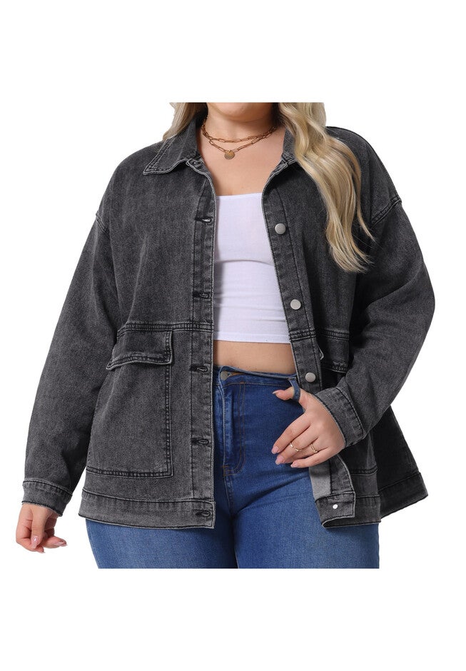 Vintage Style Jean Denim Jacket, Dark Gray / Charcoal Grey, alternate image number 1