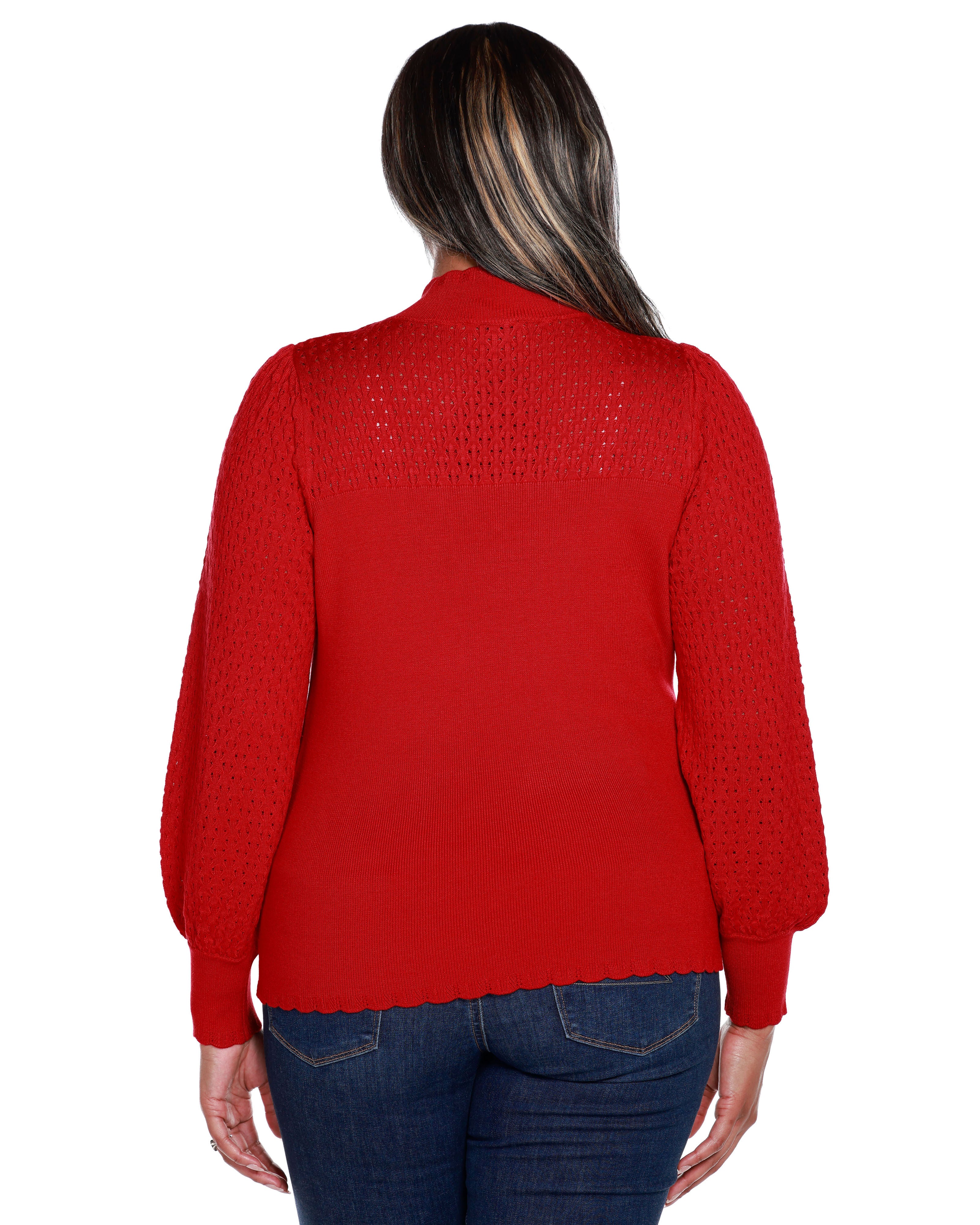 POINTELLE AND RHINESTONE DETAIL SWEATER, Belldini Red / Red, alternate image number 1