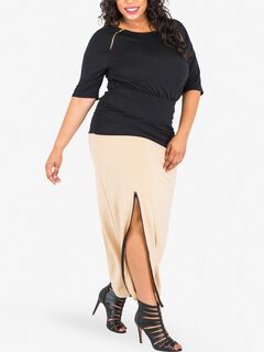 Kandi Stretch Maxi Skirt with Zip Up Split Black