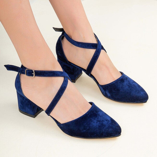 DOLLY - DARK BLUE VELVET BLOCK HEELS, DARK BLUE / Navy, alternate image number 4