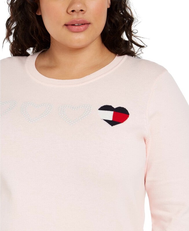 Tommy Hilfiger Women's Plus Size Heart Logo Cotton Sweater Pink Size 1X, , alternate image number 2