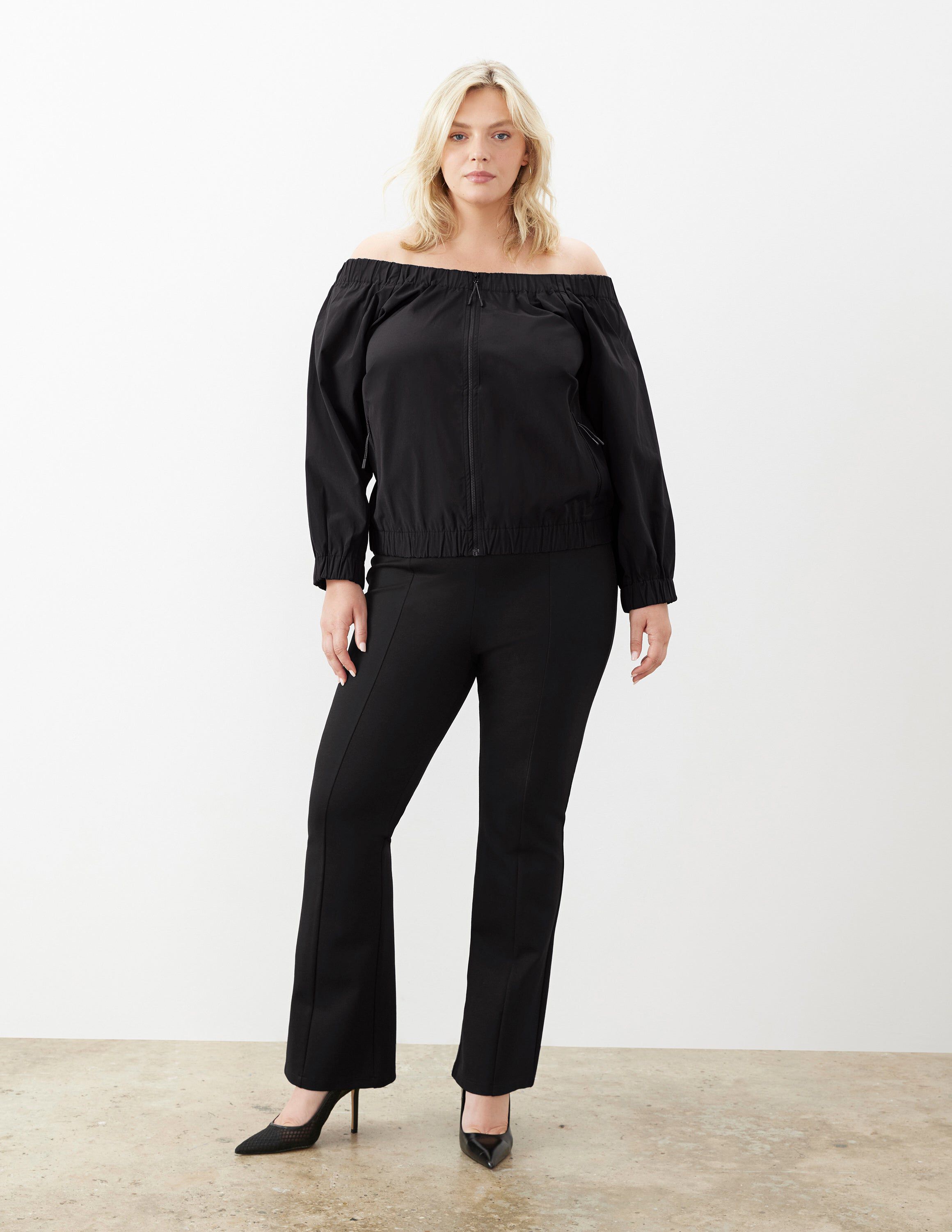 Off the Shoulder Zip Top, Black Beauty / Black, hi-res image number 0