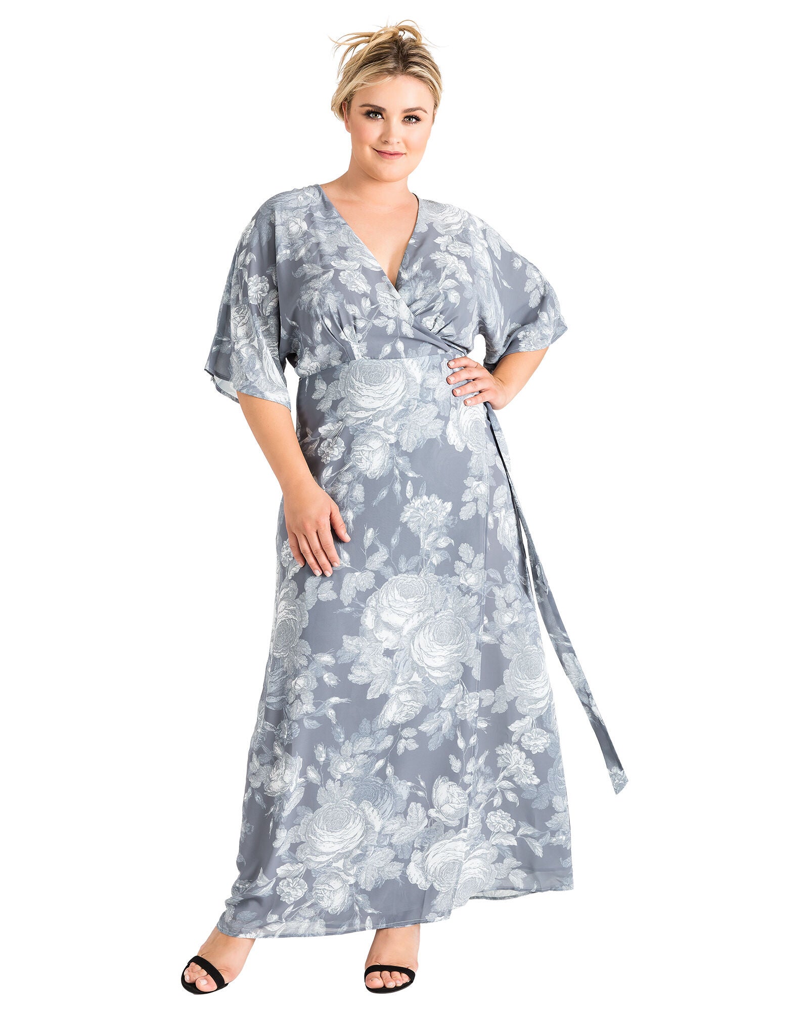 Plus Size Olivia Kimono Wrap Maxi Dress, Smokey Rose / Light Grey, hi-res image number 0